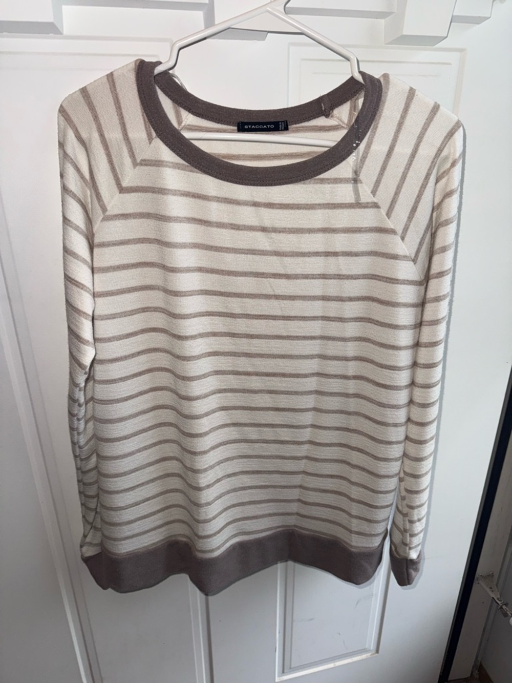 Staccato Cream & Taupe Striped Crewneck Sweater